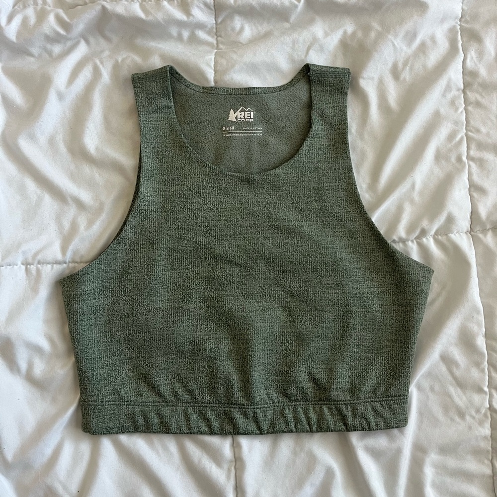REI Heathered Sage Green Crop Bra